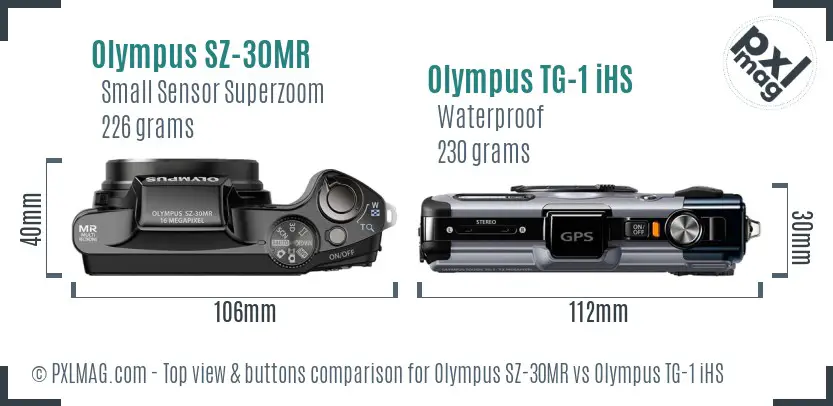 Olympus SZ-30MR vs Olympus TG-1 iHS top view buttons comparison