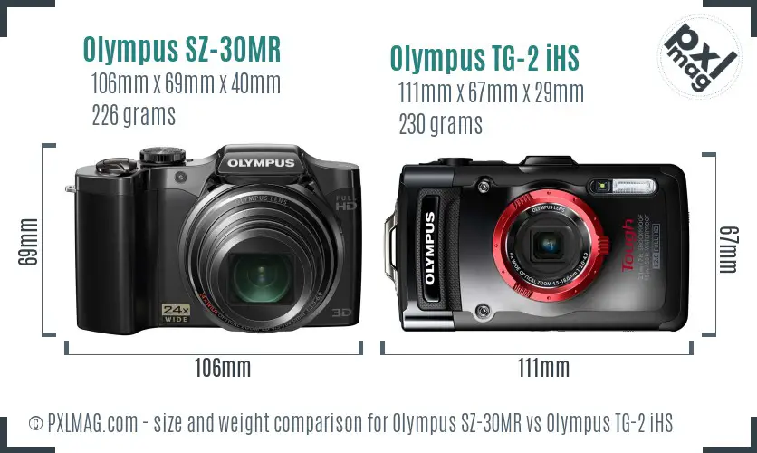 Olympus SZ-30MR vs Olympus TG-2 iHS size comparison
