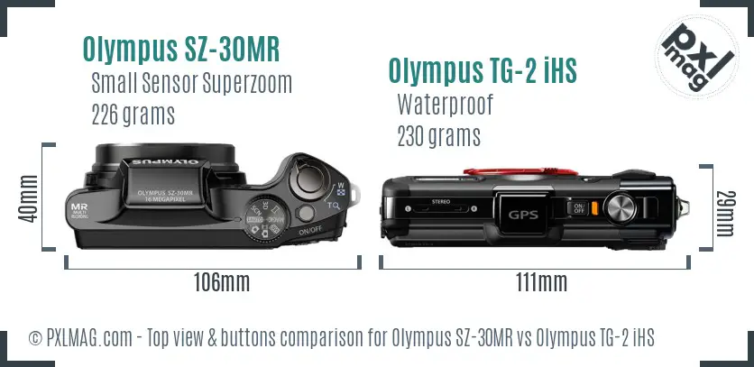 Olympus SZ-30MR vs Olympus TG-2 iHS top view buttons comparison