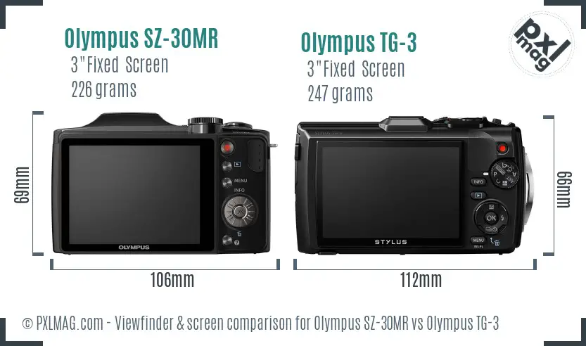 Olympus SZ-30MR vs Olympus TG-3 Screen and Viewfinder comparison