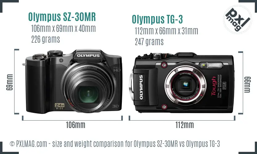 Olympus SZ-30MR vs Olympus TG-3 size comparison