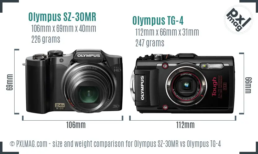 Olympus SZ-30MR vs Olympus TG-4 size comparison