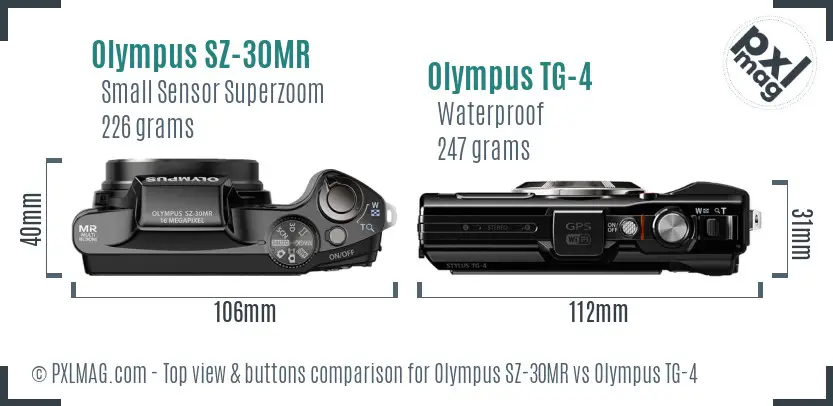 Olympus SZ-30MR vs Olympus TG-4 top view buttons comparison