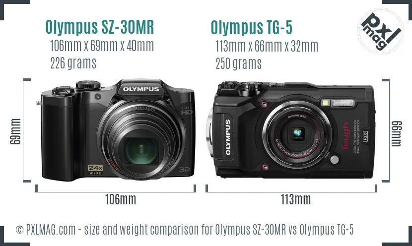 Olympus SZ-30MR vs Olympus TG-5 size comparison