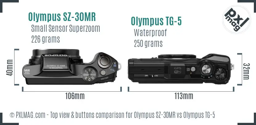 Olympus SZ-30MR vs Olympus TG-5 top view buttons comparison