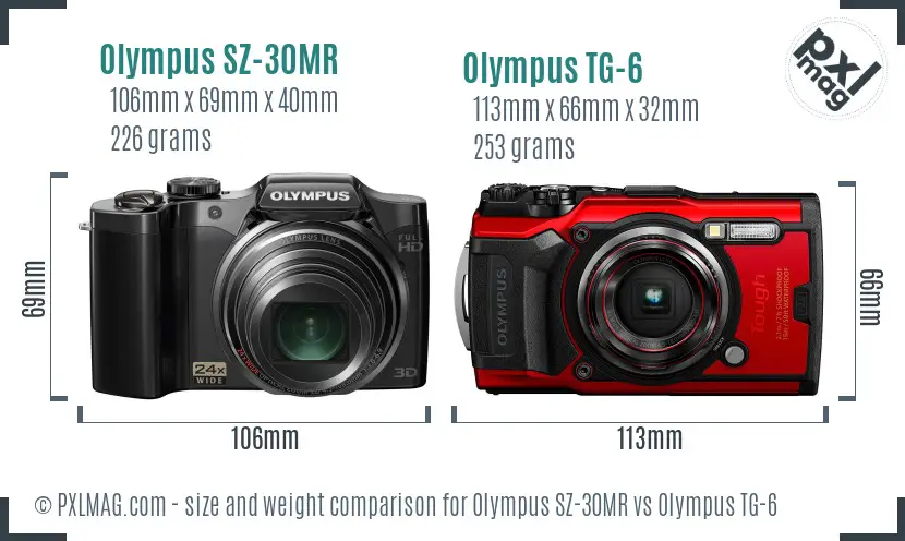 Olympus SZ-30MR vs Olympus TG-6 size comparison