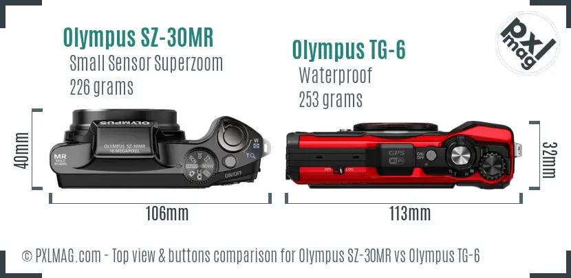 Olympus SZ-30MR vs Olympus TG-6 top view buttons comparison