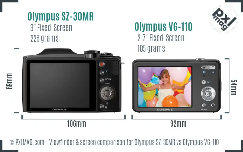 Olympus SZ-30MR vs Olympus VG-110 Screen and Viewfinder comparison