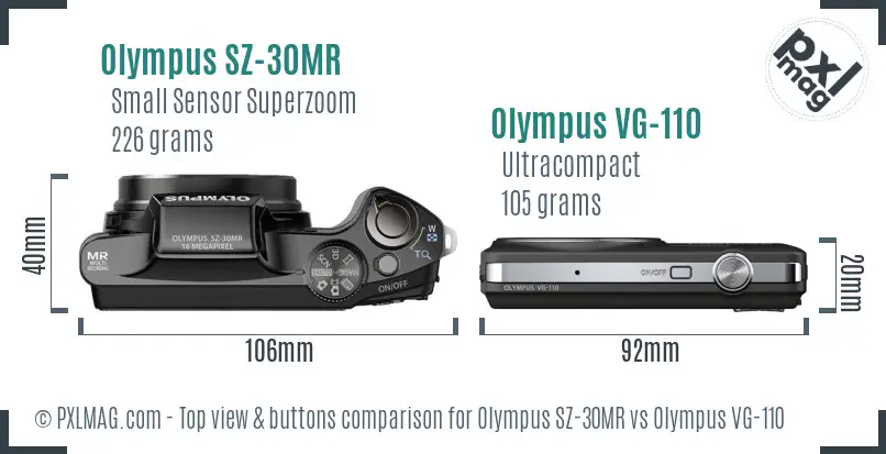 Olympus SZ-30MR vs Olympus VG-110 top view buttons comparison