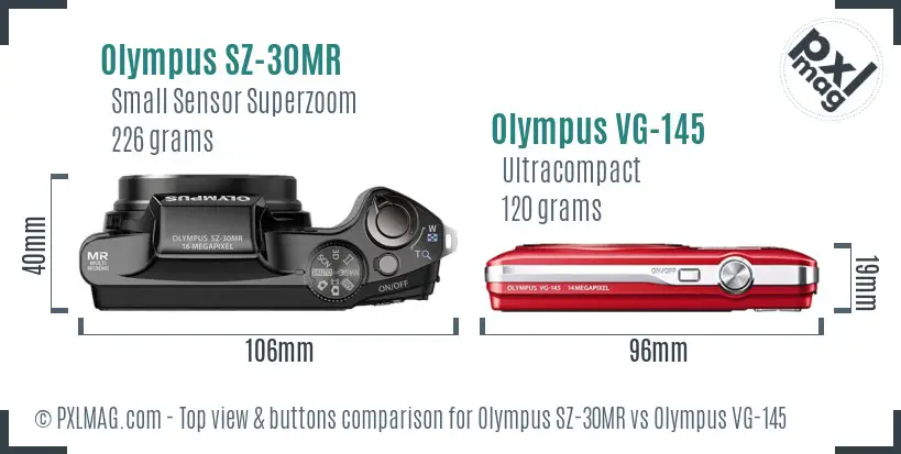 Olympus SZ-30MR vs Olympus VG-145 top view buttons comparison