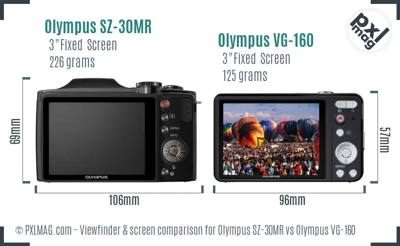 Olympus SZ-30MR vs Olympus VG-160 Screen and Viewfinder comparison