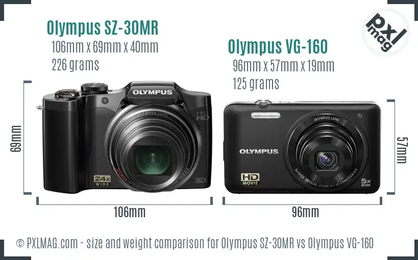 Olympus SZ-30MR vs Olympus VG-160 size comparison