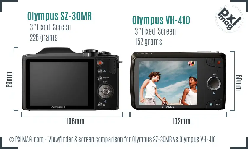 Olympus SZ-30MR vs Olympus VH-410 Screen and Viewfinder comparison