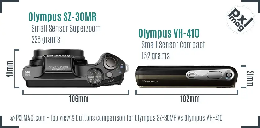 Olympus SZ-30MR vs Olympus VH-410 top view buttons comparison