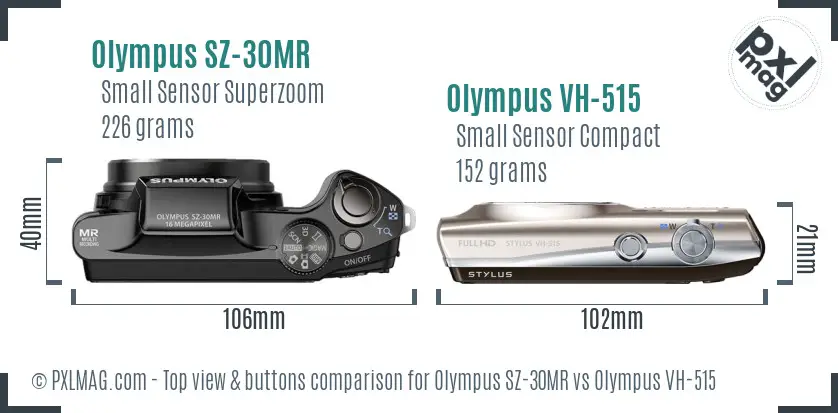 Olympus SZ-30MR vs Olympus VH-515 top view buttons comparison