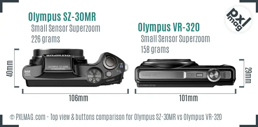 Olympus SZ-30MR vs Olympus VR-320 top view buttons comparison