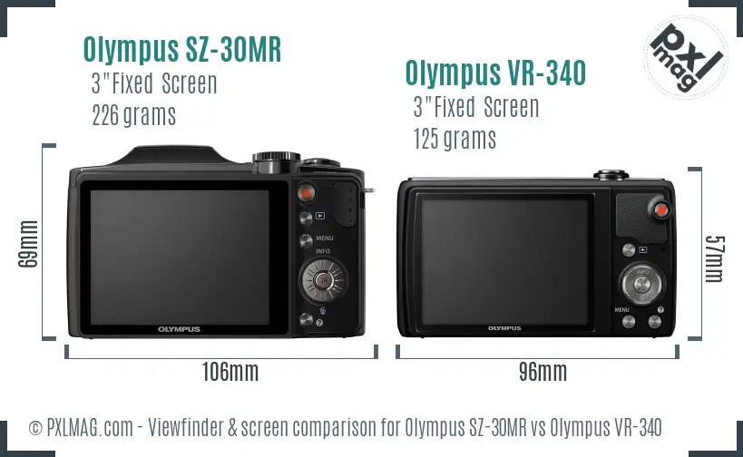 Olympus SZ-30MR vs Olympus VR-340 Screen and Viewfinder comparison