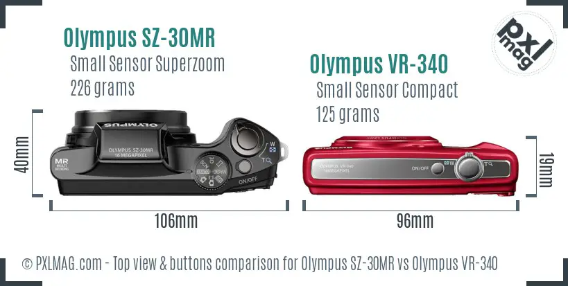 Olympus SZ-30MR vs Olympus VR-340 top view buttons comparison