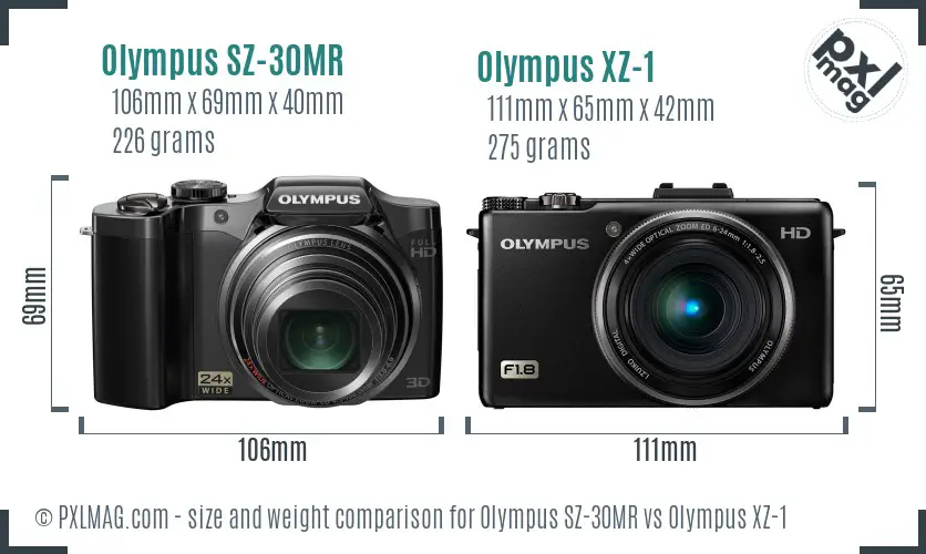 Olympus SZ-30MR vs Olympus XZ-1 size comparison