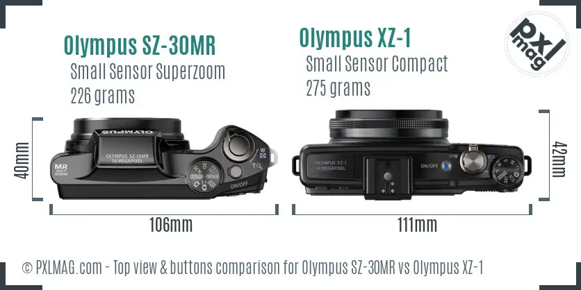 Olympus SZ-30MR vs Olympus XZ-1 top view buttons comparison