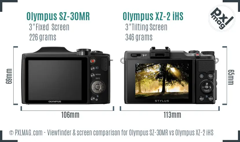 Olympus SZ-30MR vs Olympus XZ-2 iHS Screen and Viewfinder comparison