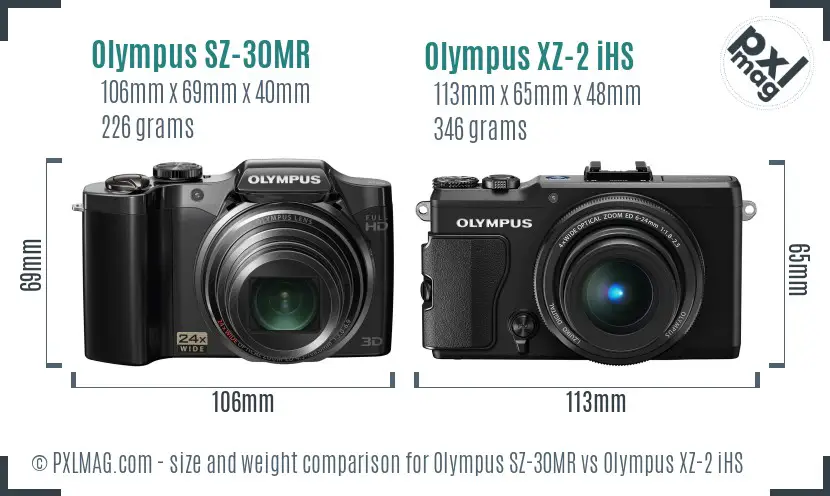Olympus SZ-30MR vs Olympus XZ-2 iHS size comparison