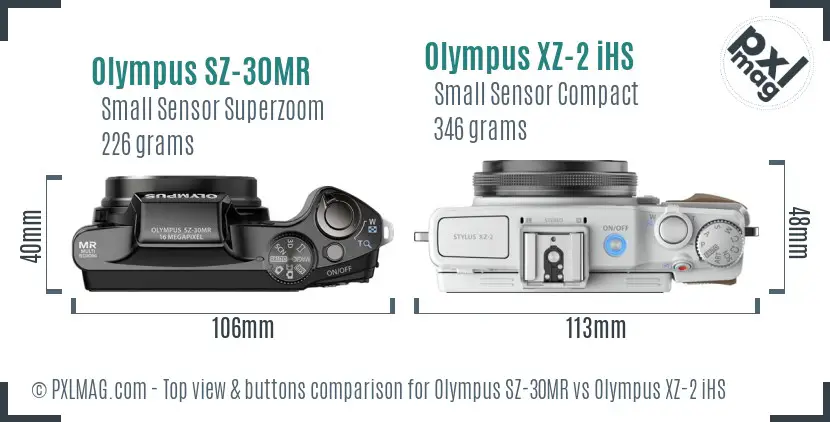Olympus SZ-30MR vs Olympus XZ-2 iHS top view buttons comparison