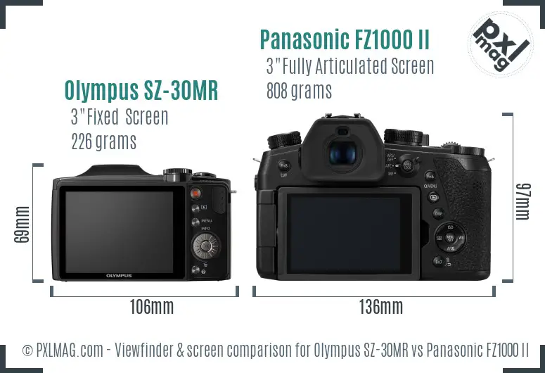 Olympus SZ-30MR vs Panasonic FZ1000 II Screen and Viewfinder comparison