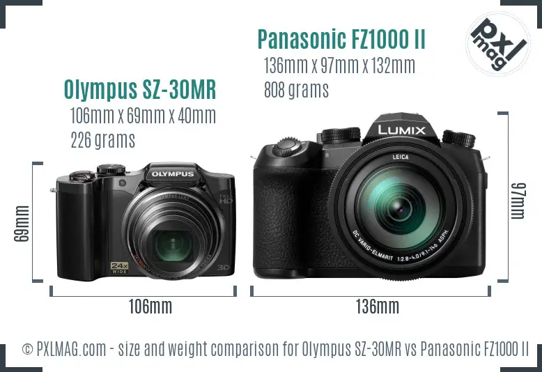 Olympus SZ-30MR vs Panasonic FZ1000 II size comparison
