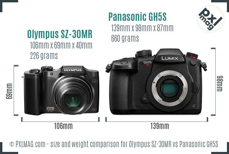Olympus SZ-30MR vs Panasonic GH5S size comparison