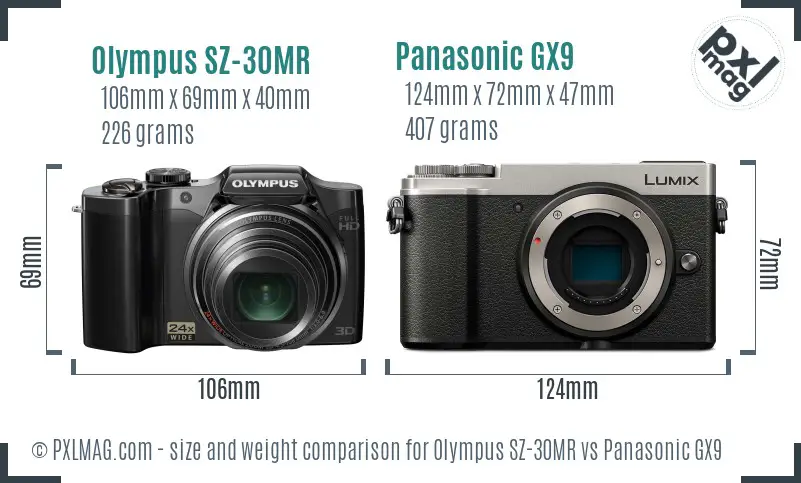 Olympus SZ-30MR vs Panasonic GX9 size comparison