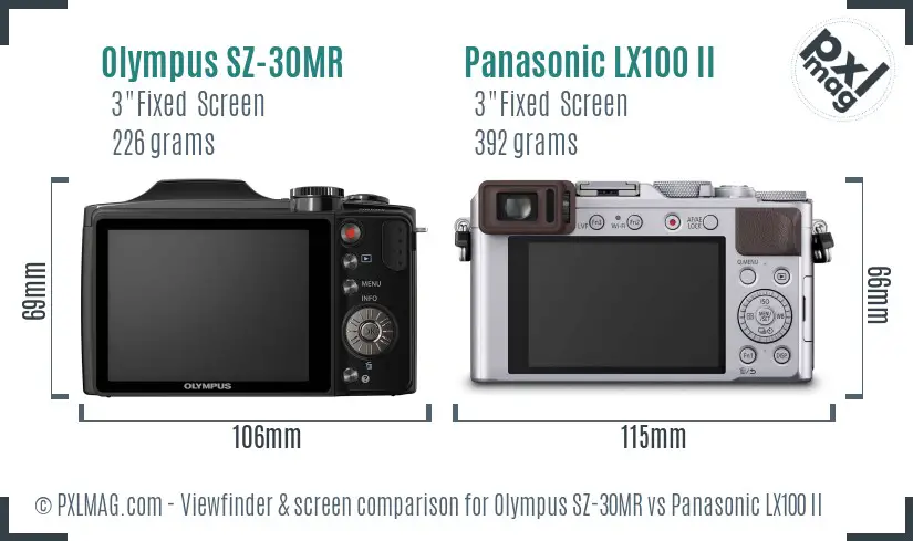 Olympus SZ-30MR vs Panasonic LX100 II Screen and Viewfinder comparison