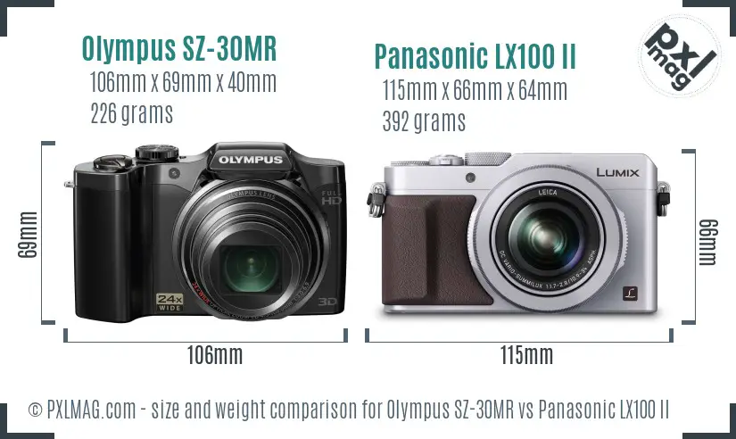 Olympus SZ-30MR vs Panasonic LX100 II size comparison
