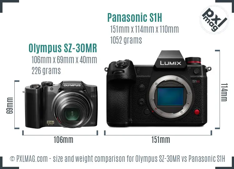 Olympus SZ-30MR vs Panasonic S1H size comparison