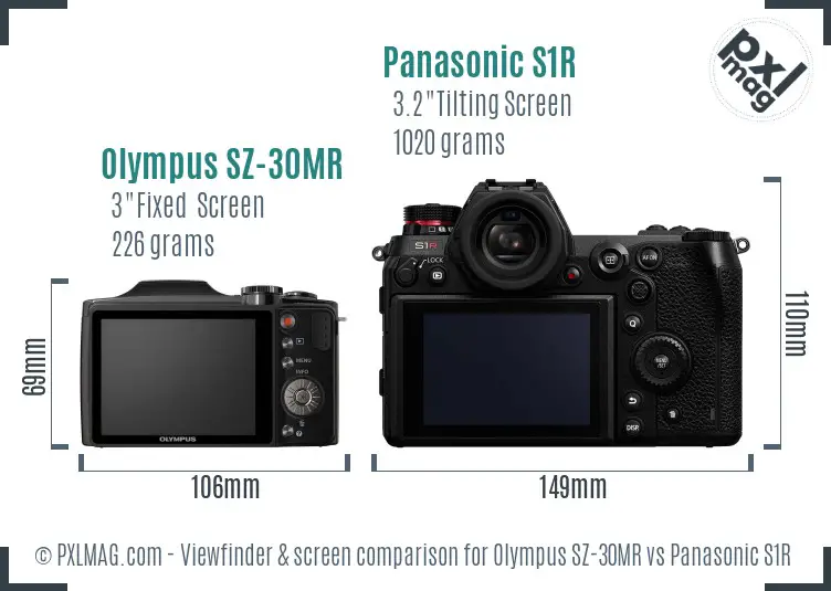Olympus SZ-30MR vs Panasonic S1R Screen and Viewfinder comparison