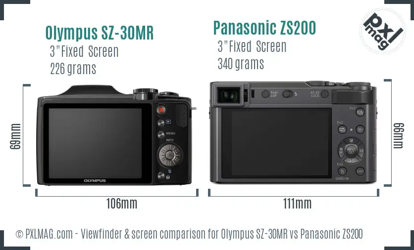 Olympus SZ-30MR vs Panasonic ZS200 Screen and Viewfinder comparison