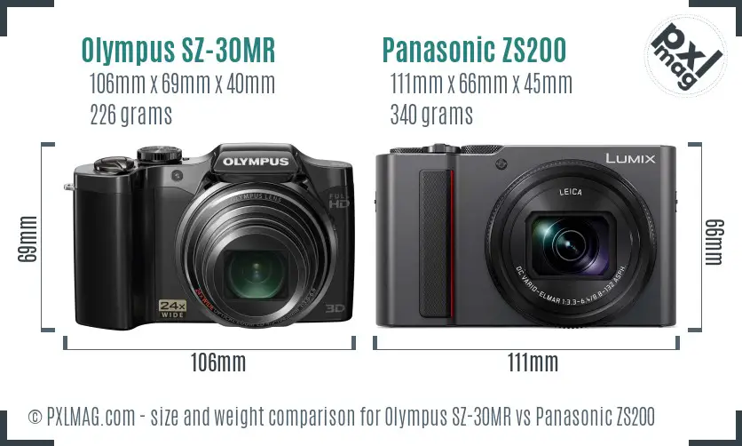 Olympus SZ-30MR vs Panasonic ZS200 size comparison