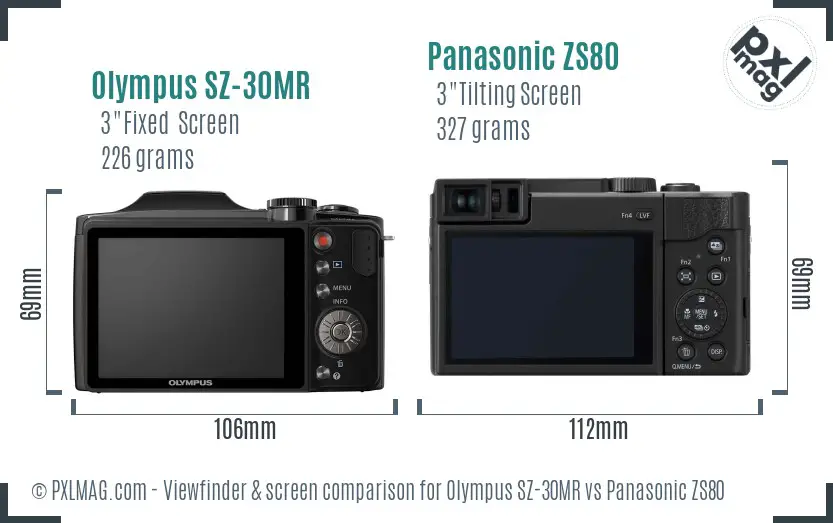 Olympus SZ-30MR vs Panasonic ZS80 Screen and Viewfinder comparison