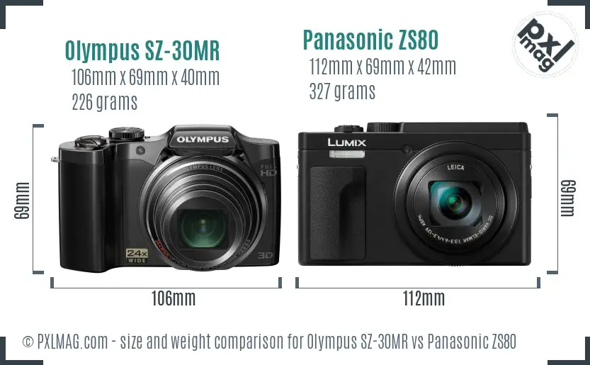 Olympus SZ-30MR vs Panasonic ZS80 size comparison