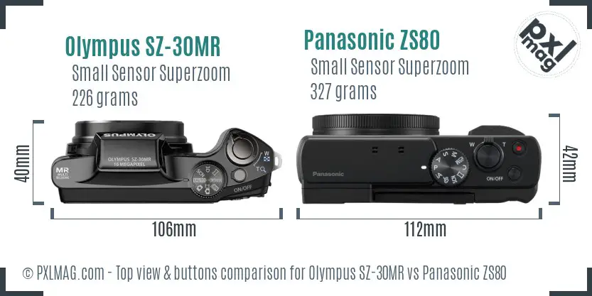 Olympus SZ-30MR vs Panasonic ZS80 top view buttons comparison