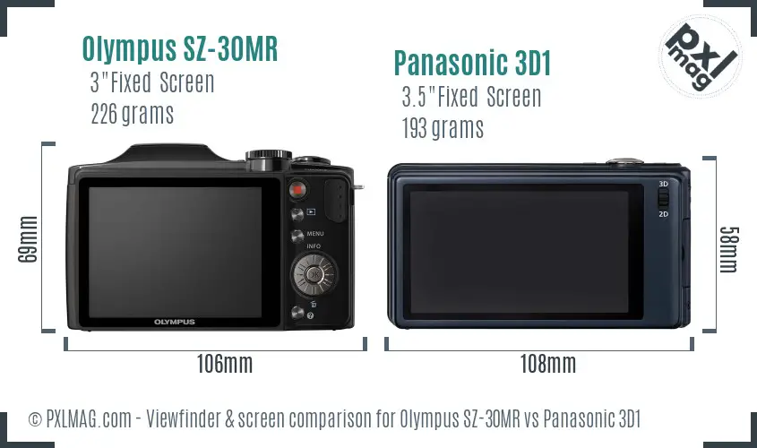 Olympus SZ-30MR vs Panasonic 3D1 Screen and Viewfinder comparison