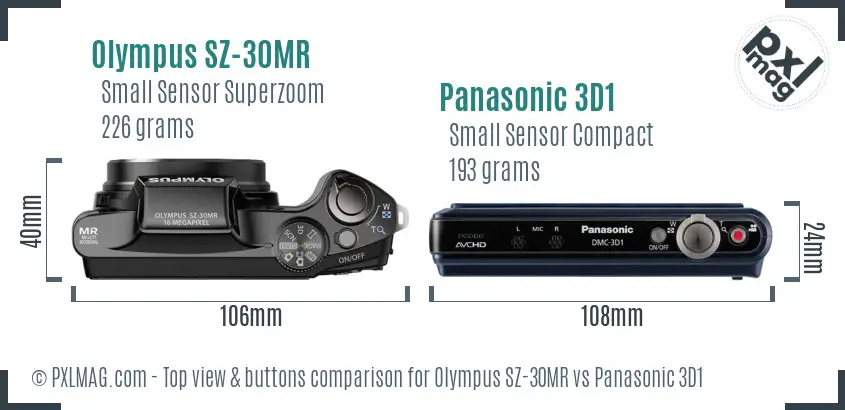 Olympus SZ-30MR vs Panasonic 3D1 top view buttons comparison