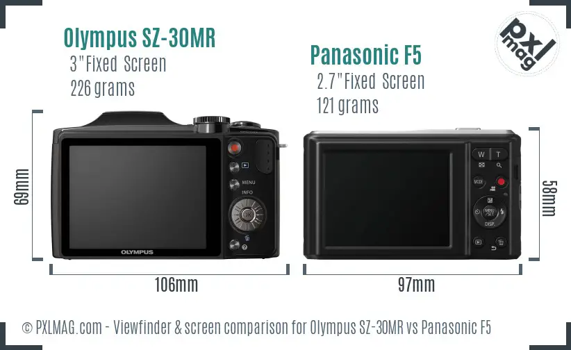 Olympus SZ-30MR vs Panasonic F5 Screen and Viewfinder comparison