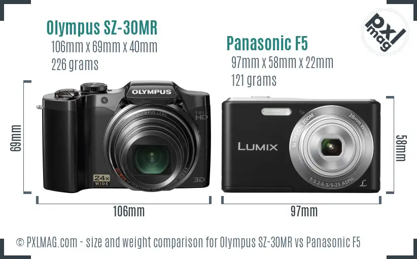 Olympus SZ-30MR vs Panasonic F5 size comparison