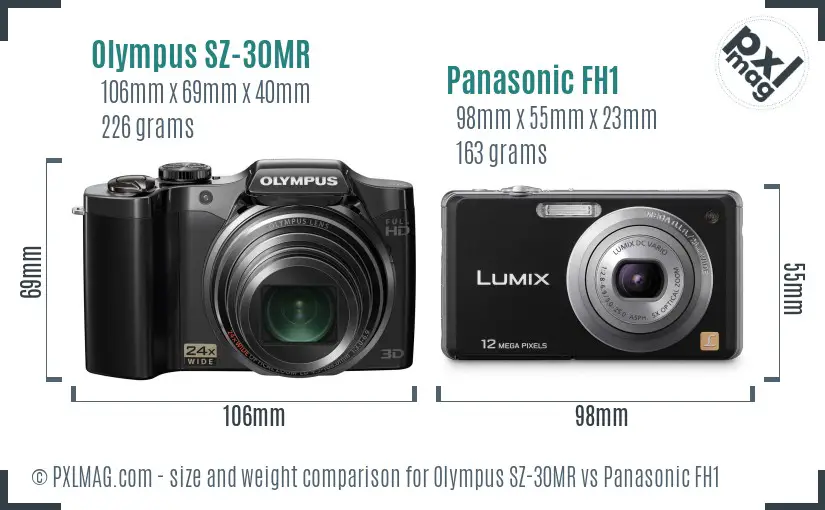 Olympus SZ-30MR vs Panasonic FH1 size comparison