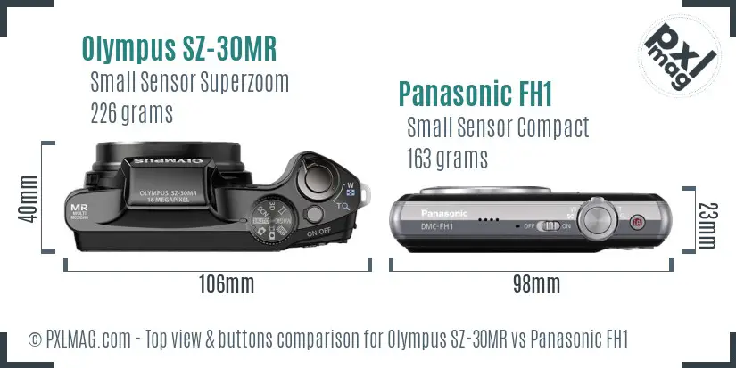Olympus SZ-30MR vs Panasonic FH1 top view buttons comparison