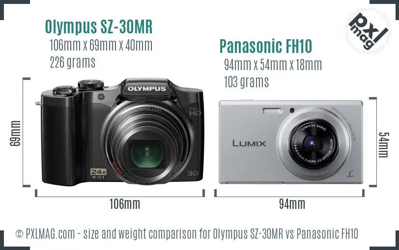 Olympus SZ-30MR vs Panasonic FH10 size comparison