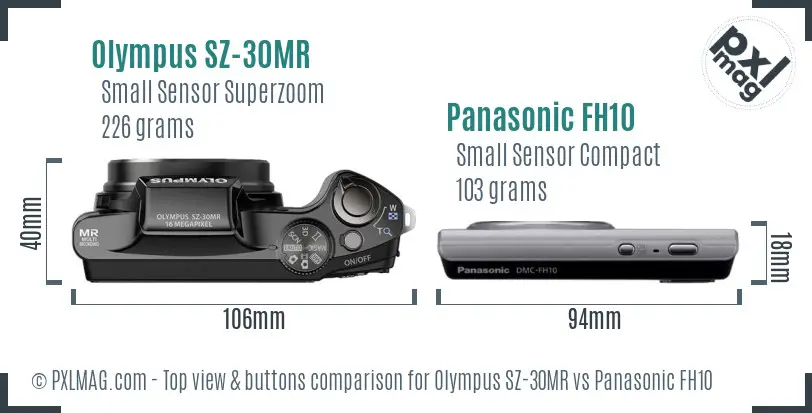 Olympus SZ-30MR vs Panasonic FH10 top view buttons comparison