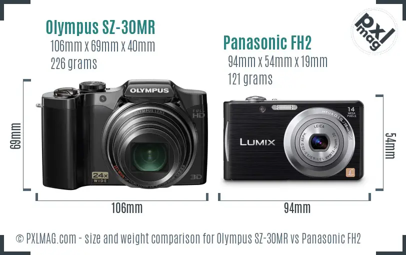 Olympus SZ-30MR vs Panasonic FH2 size comparison