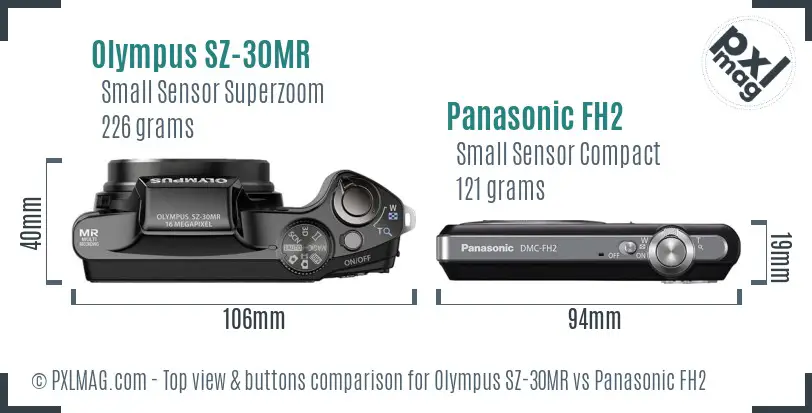 Olympus SZ-30MR vs Panasonic FH2 top view buttons comparison